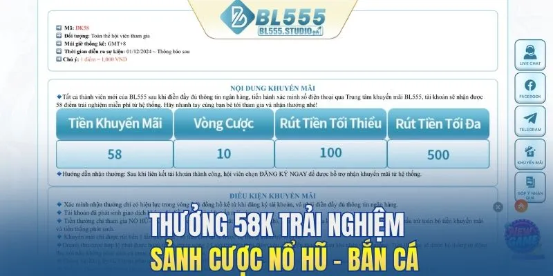 Thưởng 58K trải nghiệm sảnh cược nổ hũ - bắn cá